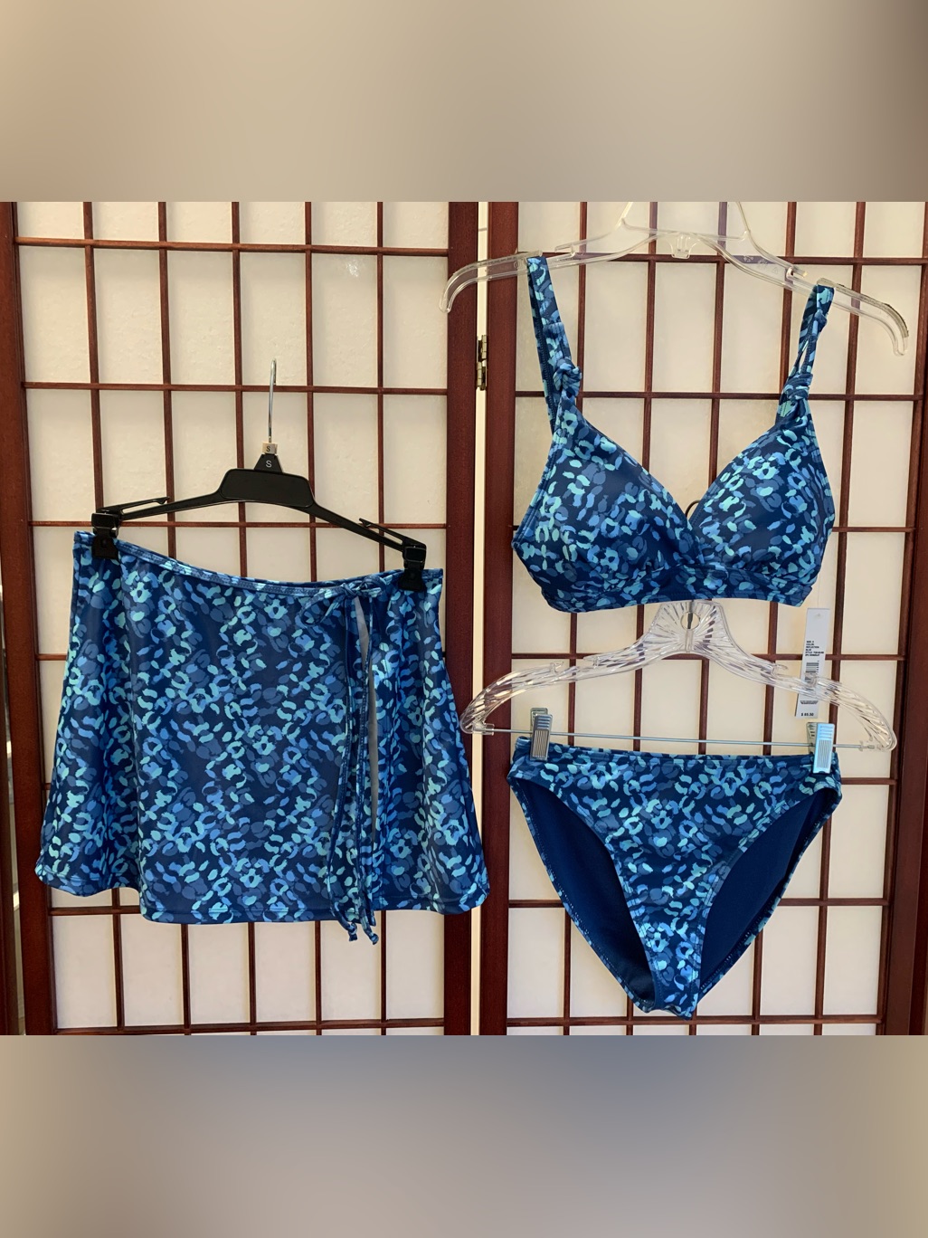 Nwt Tahari 3-Piece Reflection Blue Bikini Swimsuit With Skirt Size S